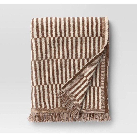 50''x60'' Oversized Woven Linework Throw Blanket Dark Camel/Cream - Threshold - Picture 1 of 8